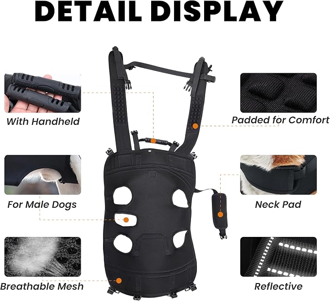 Dog Lift Harness Backpack Carrier for Large Dogs, Full Body Sling with Handle, Dog Harness for Joint Injuries, Arthritis, Ideal for Stairs, Elderly Dogs (Large 20-29LBS)