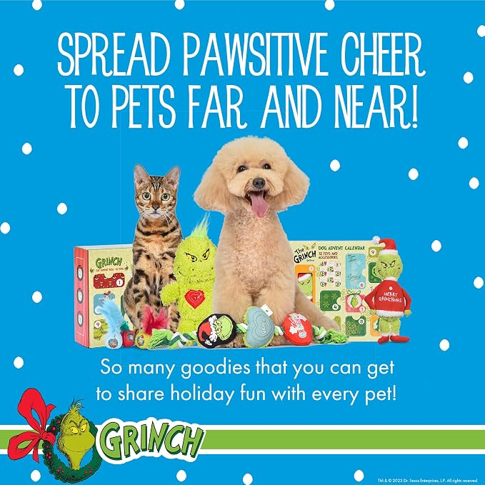 Dr. Seuss for Pets How the Grinch Stole Christmas Dog Advent Calendar with 12 Surprise Toys and Accessories, Dog Stocking Stuffers, Dog Christmas Gifts, Christmas Gifts for Dogs | Officially licensed holiday countdown calendar, includes treats and toys...