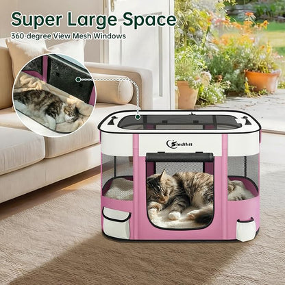 Siedihit Dog Playpen, Cat Pet Puppy Crate, Portable Playpens Indoor Outdoor (Pink, Small)