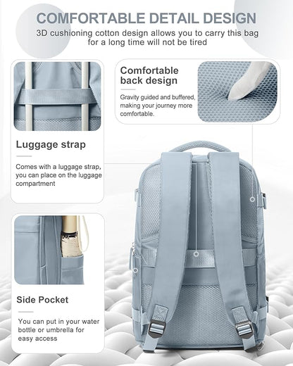 coowoz Travel Backpack Carry On for Women Man Gym Backpack with Laptop Compartment Mochila de Viaje Teacher Personal Item Backpacks Rucksack Airplane Accessories Must Haves Grey Blue Small