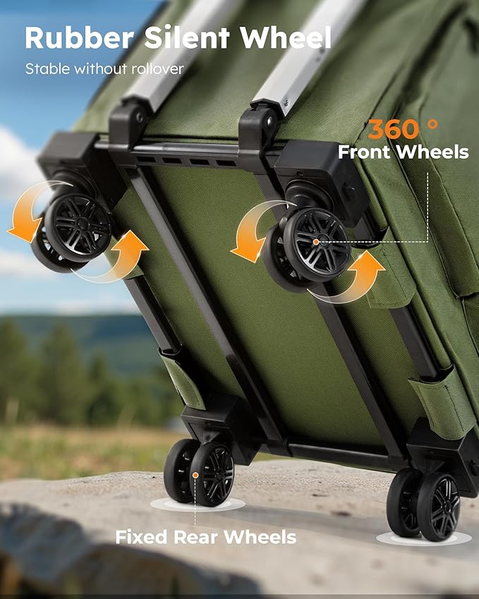 Pecute Cat Carrier with Wheels,Steel Wire Frame Cat Carrier, Stable Pet Trolley for Cats, Pet Handbag and Stroller Bag, Portable Cat Bag for Travel Bus Subway, Green