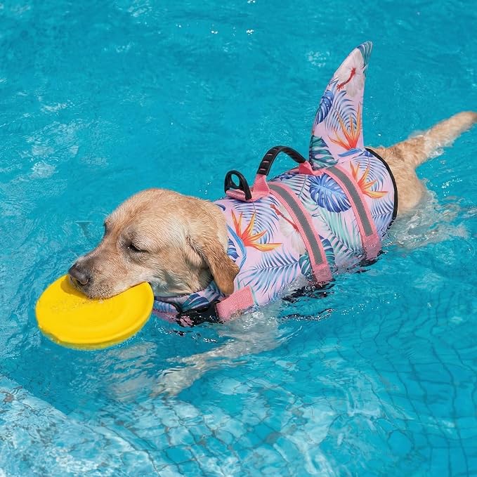 Shark Dog Life Vest for Swimming, Pet Life Vests for Boating, High Buoyant DogLife Jacket, Ripstop High Flotation Swimsui for Small, Medium, Large Dogs (HawaiiPink,L)