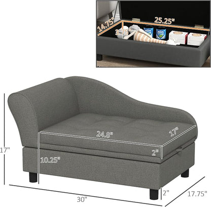 PawHut Pet Sofa, Dog Couch, Elevated Pet Bed for Small Dogs, with Hidden Storage, Soft Tufted Cushion, Gray | Elevated Pet Bed, Soft Tufted Cushion