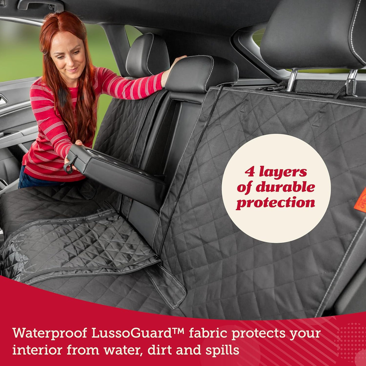 Lusso Gear Dog Car Seat Cover for Back Seat - 100% Waterproof - Full Protection from Mud, Scratches, Shedding - Non-Slip Rear Seat Protector for Dogs - Secure Fit for Car, Truck, SUV (Black)