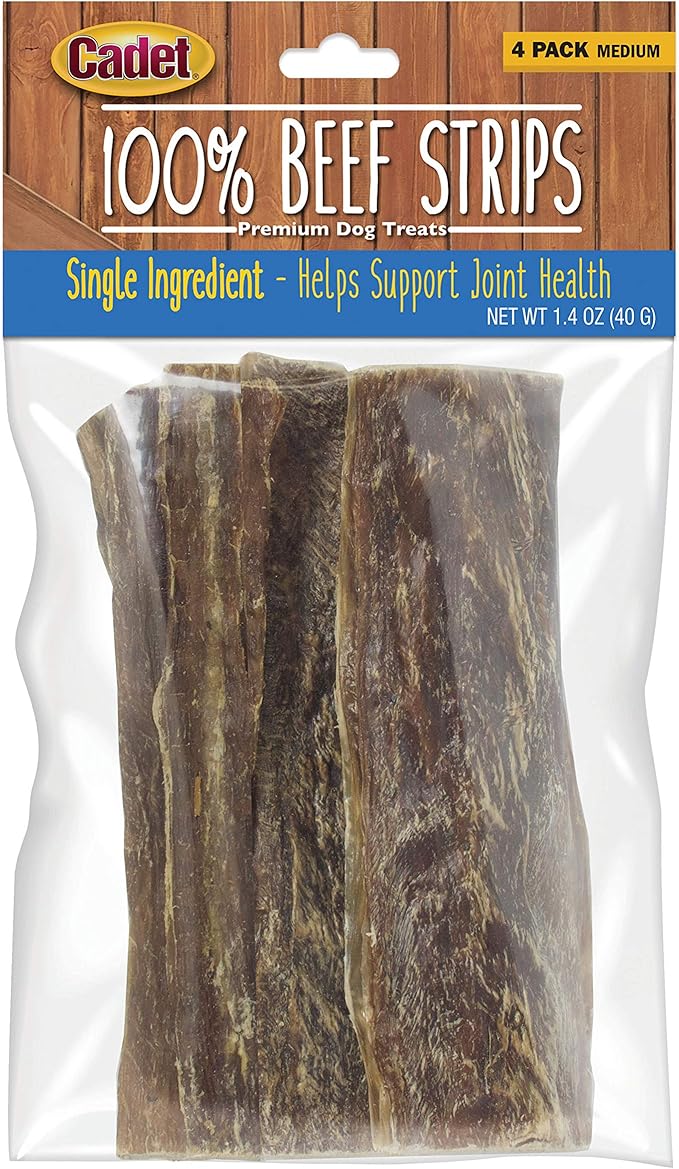 Cadet 100% Beef Strip Long Lasting Chews for Dogs, Single Ingredient Beef Esophagus Dog Treats, Natural High Protein Rawhide Alternative for Small & Large Dogs, 1.4 Ounce