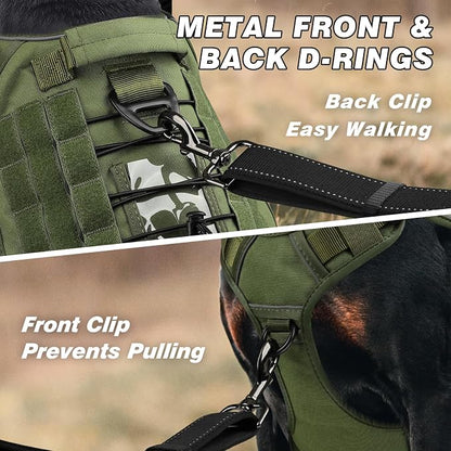 WINGOIN Green Tactical Dog Harness for Large Dogs,No Pull Dog Harness | Heavy Duty with Handle,Adjustable Reflective,Military K9 Style,xl Size Pet Vest,for Husky Doberman,for Walking Hunting