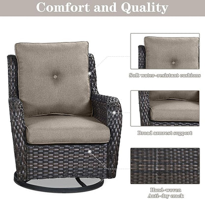 Belord 5 Piece Outdoor Patio Furniture Set - Wicker Furniture Patio Conversation Set, Outdoor Swivel Rocker Chairs with 3-Seater Sofa and 2 Ottomans for Small Space, Gray Cushion