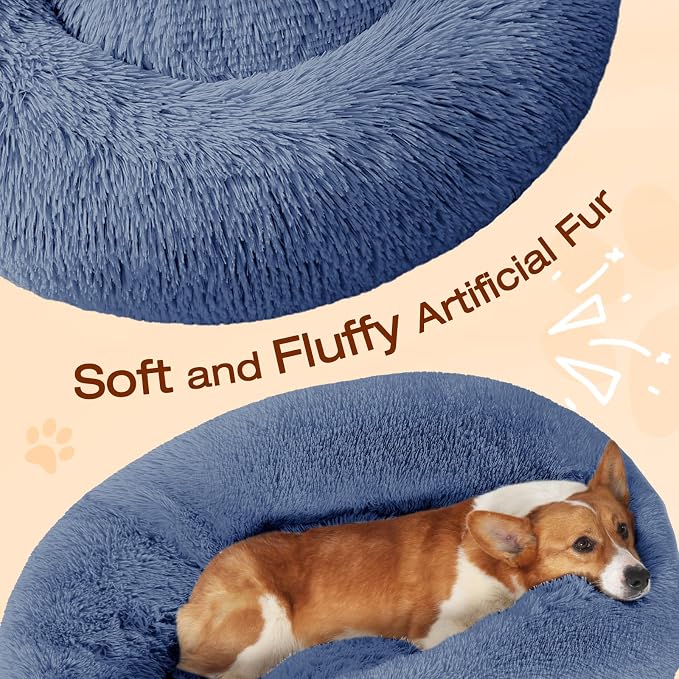 JOLLYVOGUE Dog & Cat Bed, Calming Anti-Anxiety Pet Bed for Small Dogs, Fluffy Donut Cushion for Small and Medium Pets (20")