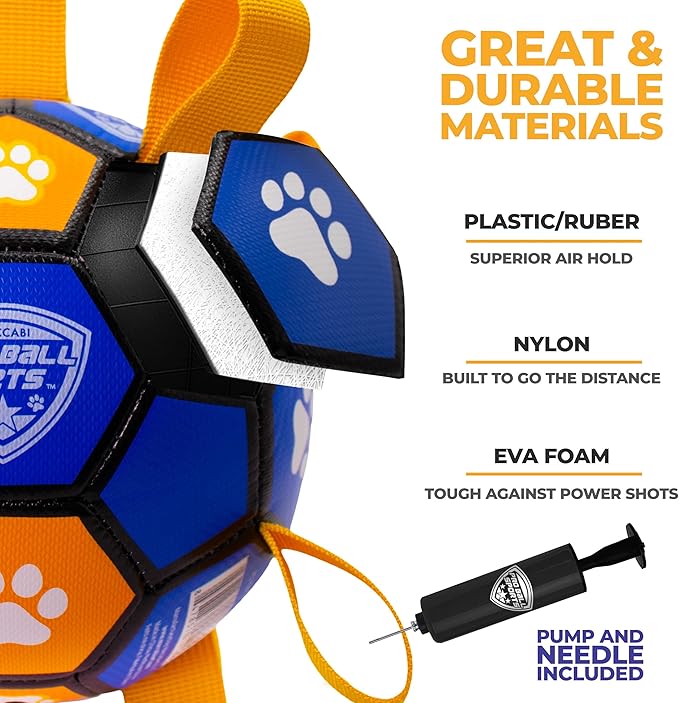 ProBall Pets Interactive Dog Soccer Ball with Grab Tabs - Floats on Water, Fetch & Training Toy for Small Medium Dogs, Herding Breeds - Waterproof Non-Toxic - 6" Blue Orange