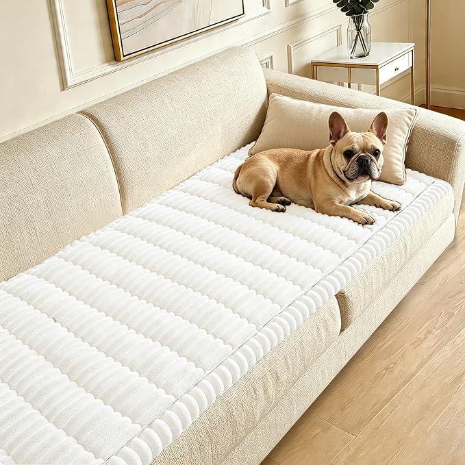Couch Cover for Dogs Washable,Non Slip Fuzzy Durable Pet Friendly Cozy | Soft Slipcovers for 3 Cushion Sofa Cover,Plush Thick Protector Fits Mat Bed Leather & Fabric Couches (White 27.6"x59")