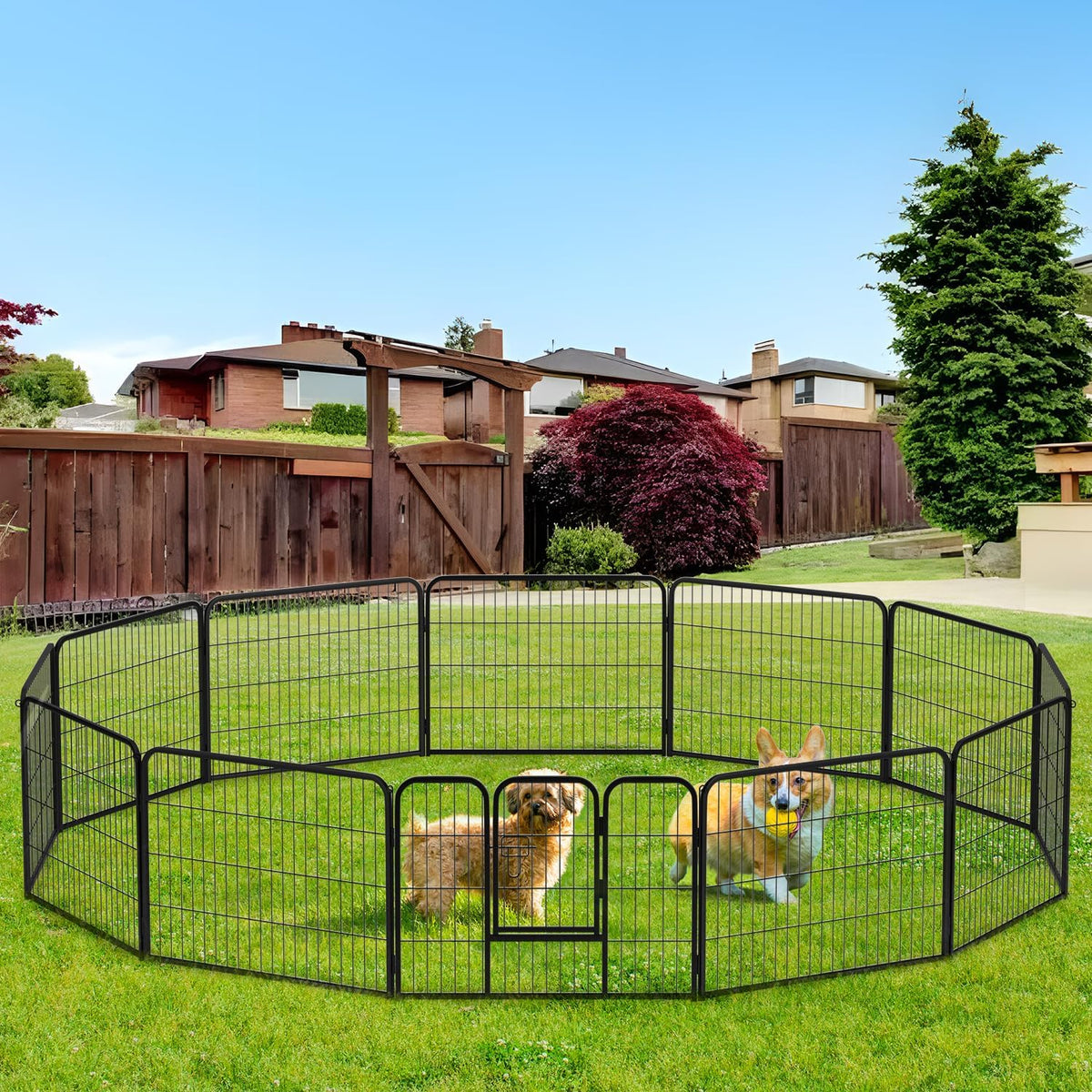 BestPet | Dog Playpen | 24 Inch, 12 Panels | Heavy Duty Metal Pet Exercise Pen | Indoor Outdoor Fence Panels | Rust-Resistant, Removable, Tool-Free Setup | Anti-Skid, Expandable Design
