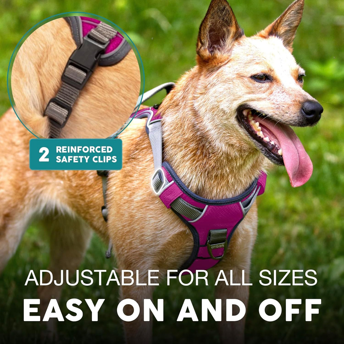 Embark Adventure Dog Harness, Reflective Trim No Pull Dog Harness for Large Dogs - Military Grade Nylon, Front Clip with Gel Lined Handle.