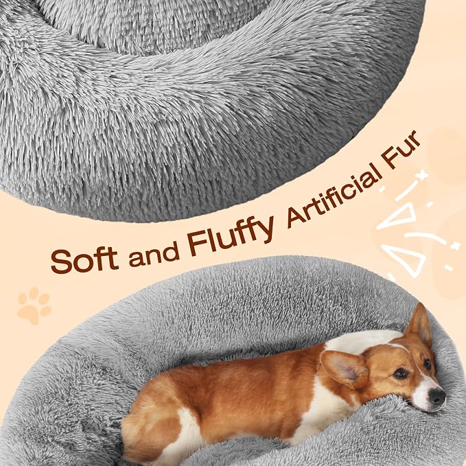 JOLLYVOGUE Dog Bed, Calming Anti-Anxiety Large Dog Bed, Fluffy Donut Cushion for Medium and Large Pets (27"/30"/36")