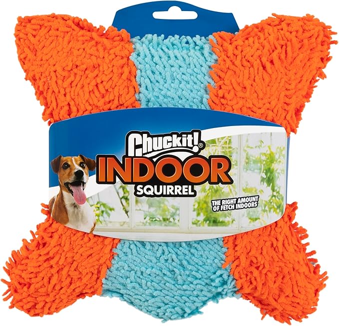Chuckit! Indoor Fetch Squirrel Toy for Dogs - Interactive Dog Toys for Boredom, Orange and Blue