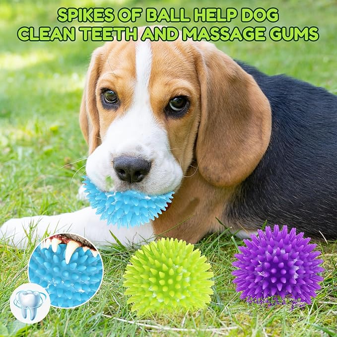2.5" Squeaky Dog Balls for Small Medium Dogs, 6 Pack Small Dog Chew Toys with Spike, Puppy Toys for Teeth Cleaning and Training (Green 6 Pack)