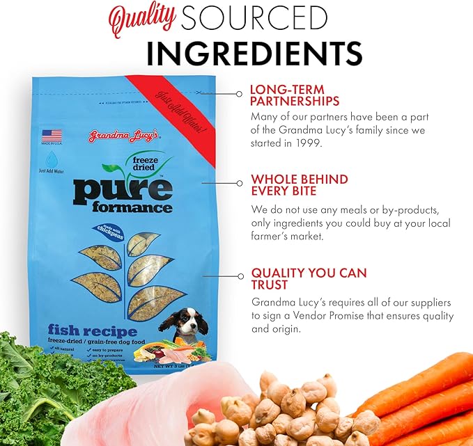 Grandma Lucy's PUREformance Dog Food, Grain Free and Freeze-Dried - Fish, 10 Pound Bag