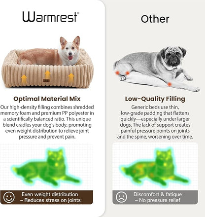 Dog Bed Medium Size Dog, Rectangle Orthopedic Pet Bed for Car and Indoor, Comfort Fluffy Memory Foam Dog Beds with Anti-Slip Bottom, Camel(30x24x8inchs)