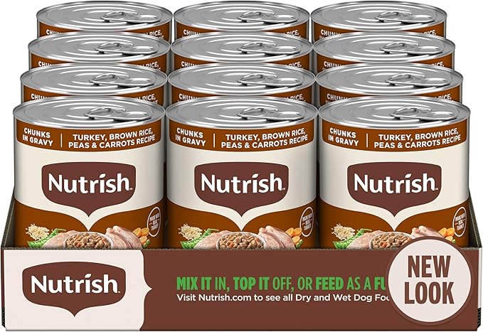 Nutrish Rachael Ray Wet Dog Food Chunks in Gravy Real Turkey, Brown Rice, Peas & Carrots Recipe, 13 oz. Can