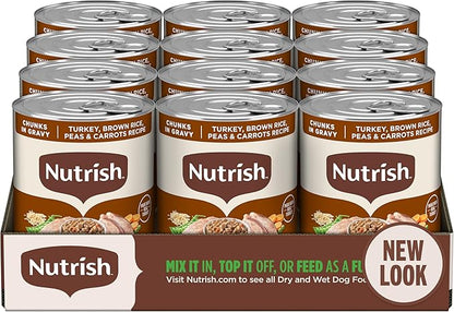 Nutrish Rachael Ray Wet Dog Food Chunks in Gravy Real Turkey, Brown Rice, Peas & Carrots Recipe, 13 oz. Can
