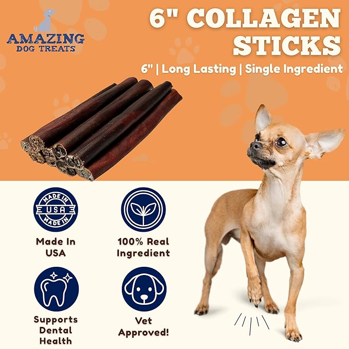 Amazing Dog Treats - 6 Inch Bulk Collagen Sticks for Dogs - (100 Count) - Collagen Sticks for Dogs - No Hide Dog Bones