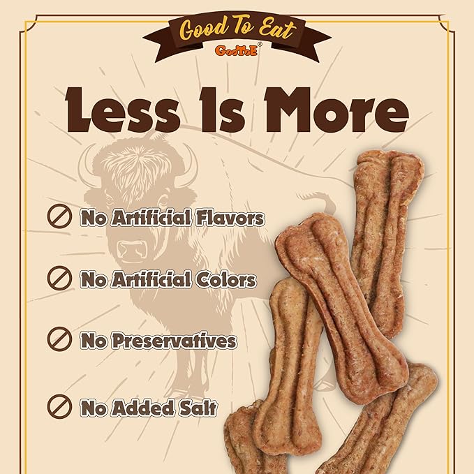 Gootoe Buffalo Dog Treats, Buffalo Bites Bone Shaped 1.5 lb Natural Low-Fat Chews for Training & Rewards, Limited Ingredient, Resealable Bag, Perfect for Small Dogs & Puppies
