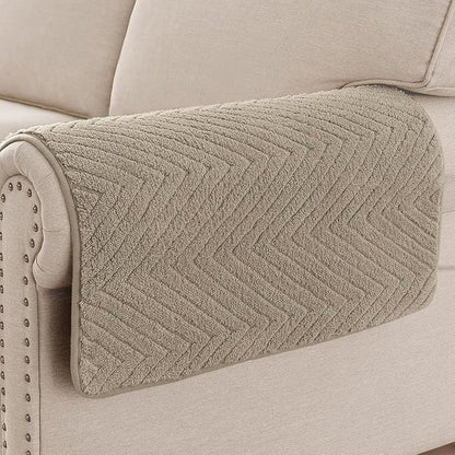 Turquoize Waterproof Couch Armrest Covers for Sofa Non-Slip Fuzzy Couch Arm Covers Set of 2 Washable Thick Soft Recliner Chair Arm Cover Protector Cover (Khaki, 23" x 23" 2 Pack)