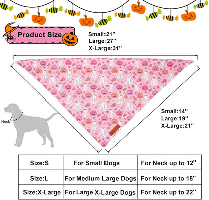 ADOGGYGO Halloween Dog Bandana, Pink Pumpkin Ghost Scarf, Adjustable Fit Female Halloween Bandanas for Large X-Large Dogs Pets (X-Large)