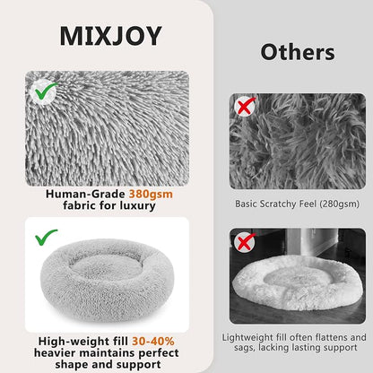 MIXJOY Orthopedic Dog Bed Comfortable Donut Cuddler Round Pet Beds Ultra Soft Washable Dog and Cat Cushion Bed (30'', Grey)