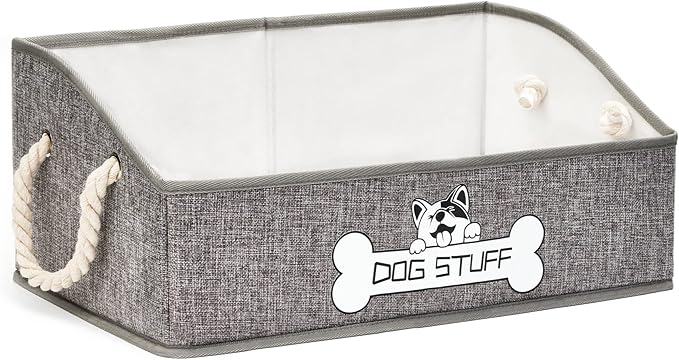 Collapsible Fabric Dog Toy Box and Storage Bin With Handle - Trapezoid Basket Chest Organizer for Pet Toys, Blankets and Accessories