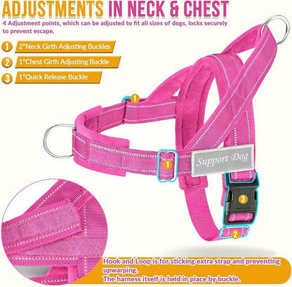 SlowTon No Pull Dog Harness with Front Clip - Heavy Duty, Soft Padded | Neck & Chest Adjustable, Tactical Pet Vest and Leash Set for Large Medium Sized Dogs, for Easy Walk & Training, Fuchsia M