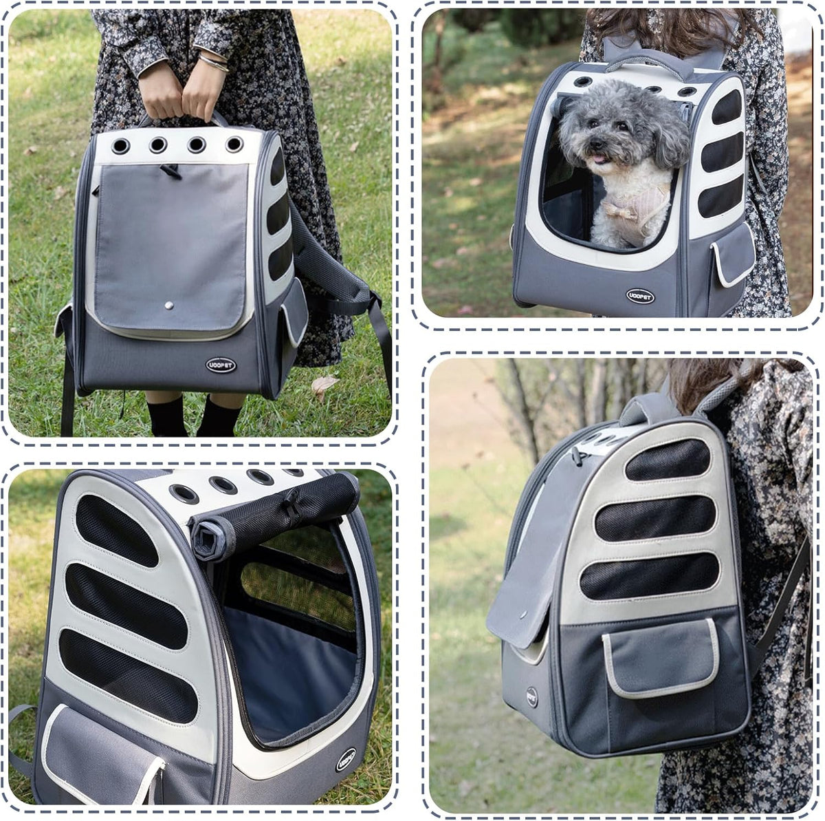 Dog Backpack, Ventilated Pet Hiking Backpack Travel Bag, Airline Approved Cat Backpack for Travel, Hiking, Outdoor Use(Gray)
