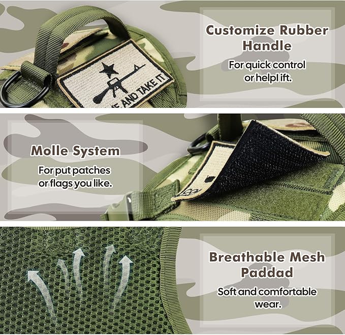 Tactical Cat Harness and Leash, Escape Proof Large Cat Walking Vest,Adjustable Soft Mesh Pet Vest Harness with Control Handle, Molle Patches