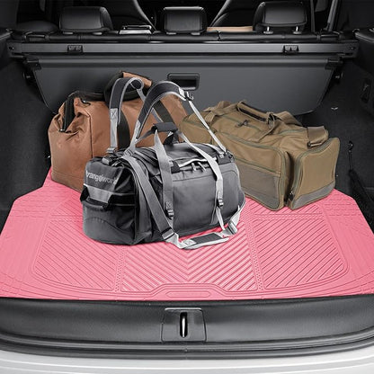 CAR PASS Heavy Duty Rubber Floor Mats Pink Car Mats Full Set with Trunk Cargo Liner - Universal Waterproof Floor Mats for Car SUV Truck, Durable All Weather Liner Mats Automotive Women (All Pink)