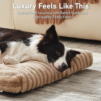 FURTIME Washable XL Dog Bed for Extra Large Dogs, Deluxe Dog Crate Beds | Comfy Fluffy Kennel Pad Anti-Slip Pet Sleeping Mat, Machine Washable Dogs Pillow, 40"x27"x3.5", Brown