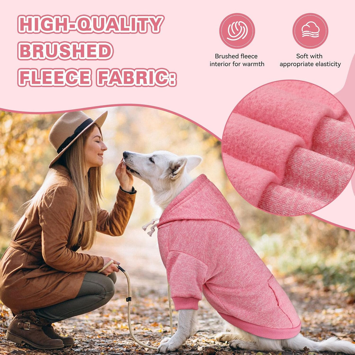 Dog Sweaters for Small Dogs Dog Hoodie Fleece Soft Pet Clothes Sweatshirt with Pocket Pet Hoodie for Small Dogs Puppy Sweater(Pink&XS)