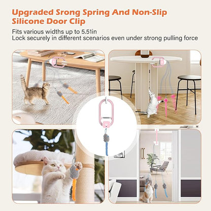 Rechargeable Electric Cat Teaser with Remote – Interactive Door Clip Toy for Cats, 2 Motion Modes (360° Spin & Irregular Jumping), Smart Auto Cat Toy for Exercise & Fun (Pink)