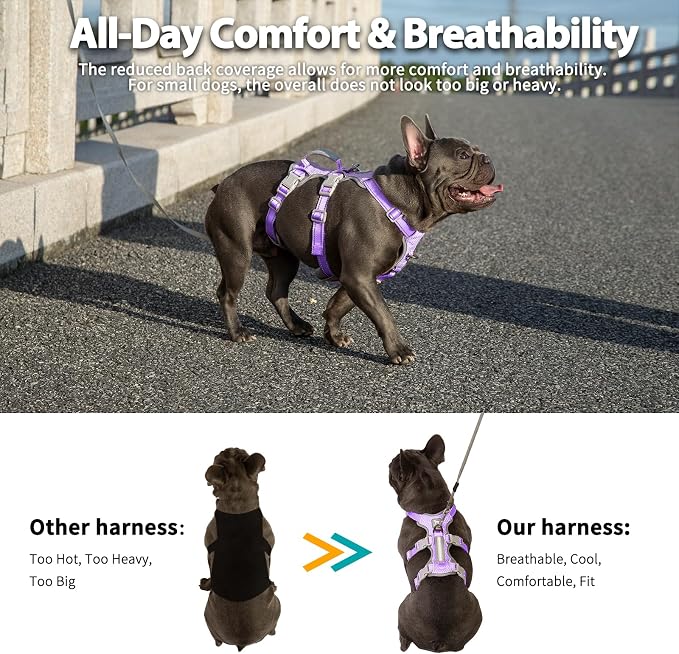 Escape Proof Dog Harness,No Pull Reflective Harness with Lift Handle,Adjustable Pet Vest with Front and Back Leash Clips for Small Medium Large Dogs Walking Hiking Training(Lavender Purple,XL)