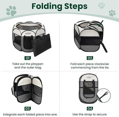 Love's cabin Pet Puppy Dog Playpen, Medium Dog Tent Crates Cage Indoor/Outdoor, Portable Playpen for Cat, Foldable Pop Up Dog Kennel Playpen with Carring Case, Removable Zipper Top, Grey