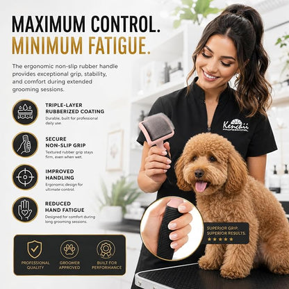 Kenchii Long Pin Slicker Brush for Dogs (Poodles, Doodles, Goldendoodles, Labradoodles), Professional Grooming Brush for Detangling, Fluffing & Dematting, Non-Slip Comfort Handle