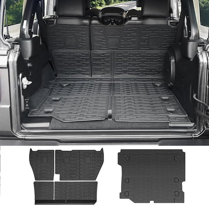 Cargo Liners for 2018-2025 Jeep Wrangler JL Unlimited 4X4 4 Door,Trunk Mat with Seat Back Cover Accessories All Weather Rear Cargo Mat Backrest Protector for JL/JLU Gas Type (Not for 4XE)