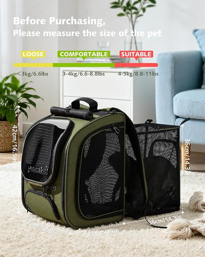 Pecute Cat Backpack Carrier,Large Space Cat Bubble Backpack,Ergonomic,Green | Expandable,Sunshade Curtain,Transparent Window,Safety Rope,Sturdy,Large Mesh on Both Sides for Breathability,for Outdoor,Vet