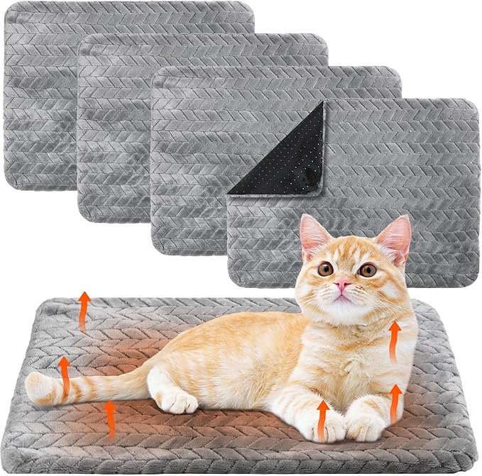 4 Pack Self Heating Cat Pad 16 x 20 Inch Self Warming Cat Bed Non Slip Warm Dog Pad Mat Washable Pet Kennel Crate Bed Mat for Indoor Outdoor Pets(Gray,16 x 20 Inch)