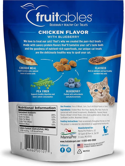 Fruitables Cat Treats Crunchy Cat Treats Packed with Protein Healthy Low Calorie Free of Wheat, Corn and Soy Made with Real Chicken and Blueberry 30 Ounces