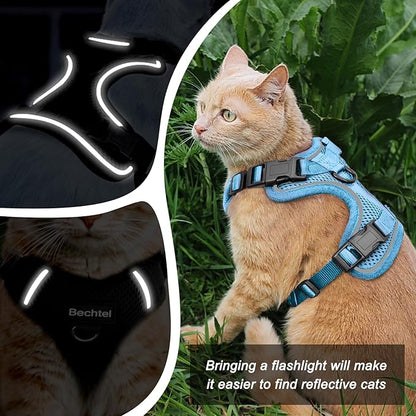Kitten Harness and Leash Seat, The Upgrade Can be Adjusted in Four Directions and Breathable Cat Harness for Anti Escape That can be Fitted and Positioned, Reflective Strips Harness, Blue, XXS
