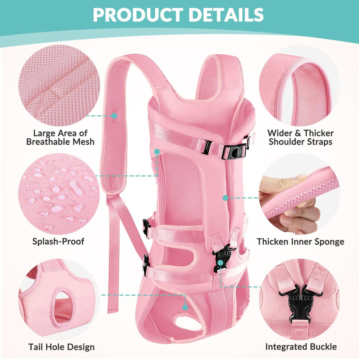 Lukovee Dog Backpack Carrier, Legs Out Easy-fit Dog Front Carrier for Small Medium Dogs, Adjustable Hands Free Dog Chest Carrier for Hiking Cycling (Pink,X-Large)