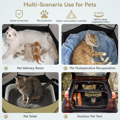 Siedihit Puppy Playpen for Small Dog Cat, Dogs Tent Crate Cage | Indoor/Outdoor, Portable Pop Up Dog Kennel with Carrying Bag for Rabbits(Black Khaki, Small)