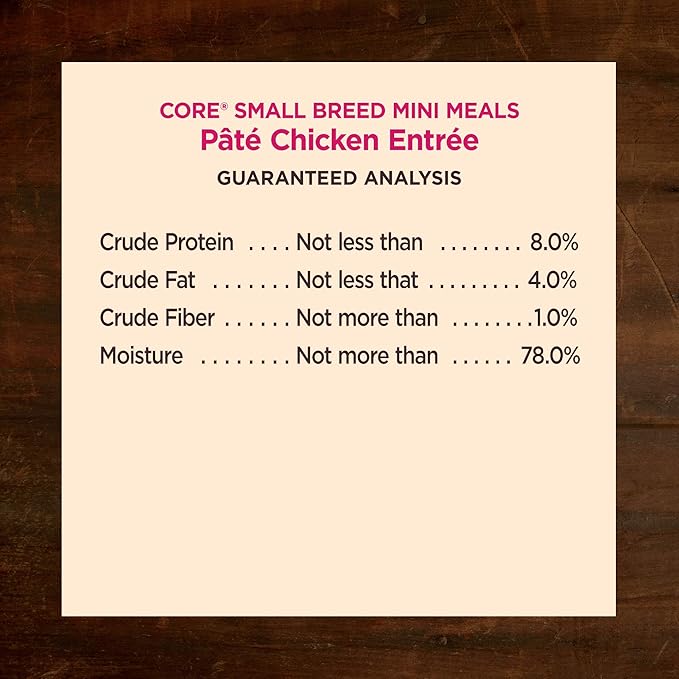 Wellness CORE Natural Grain Free Small Breed Mini Meals Wet Dog Food, Pate Chicken Entrée, 3-Ounce Pouch (Pack of 12)