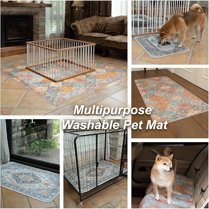 nunubaby Washable Pee Pads for Dogs, Stylish, Non-Slip and Leak-Proof Pee Pads. Reusable Potty Pads for Dogs for Crates and Floors.(Beige/Floral, 31" x36" )