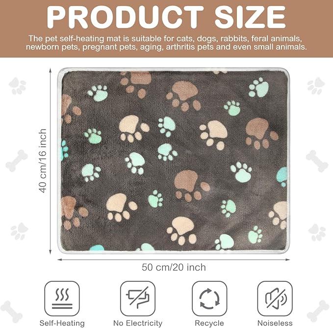 2 Pack Self Warming Cat Bed Self Heating Dog Pad Cat Warming Pad Thermal Pet Mat Washable Reflect Body Heat Removable Cover for Indoor Kittens Puppies Feral Pet(Dog Paw,16 x 20 Inch)
