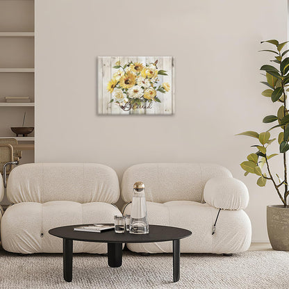 Sunflower Bathroom Pictures Wall Art, Simple Blessed Floral Bathroom Wall Decor, Flower Framed Painting Canvas Artwork for Bedroom Living Room Decorations 20"L x 16"W